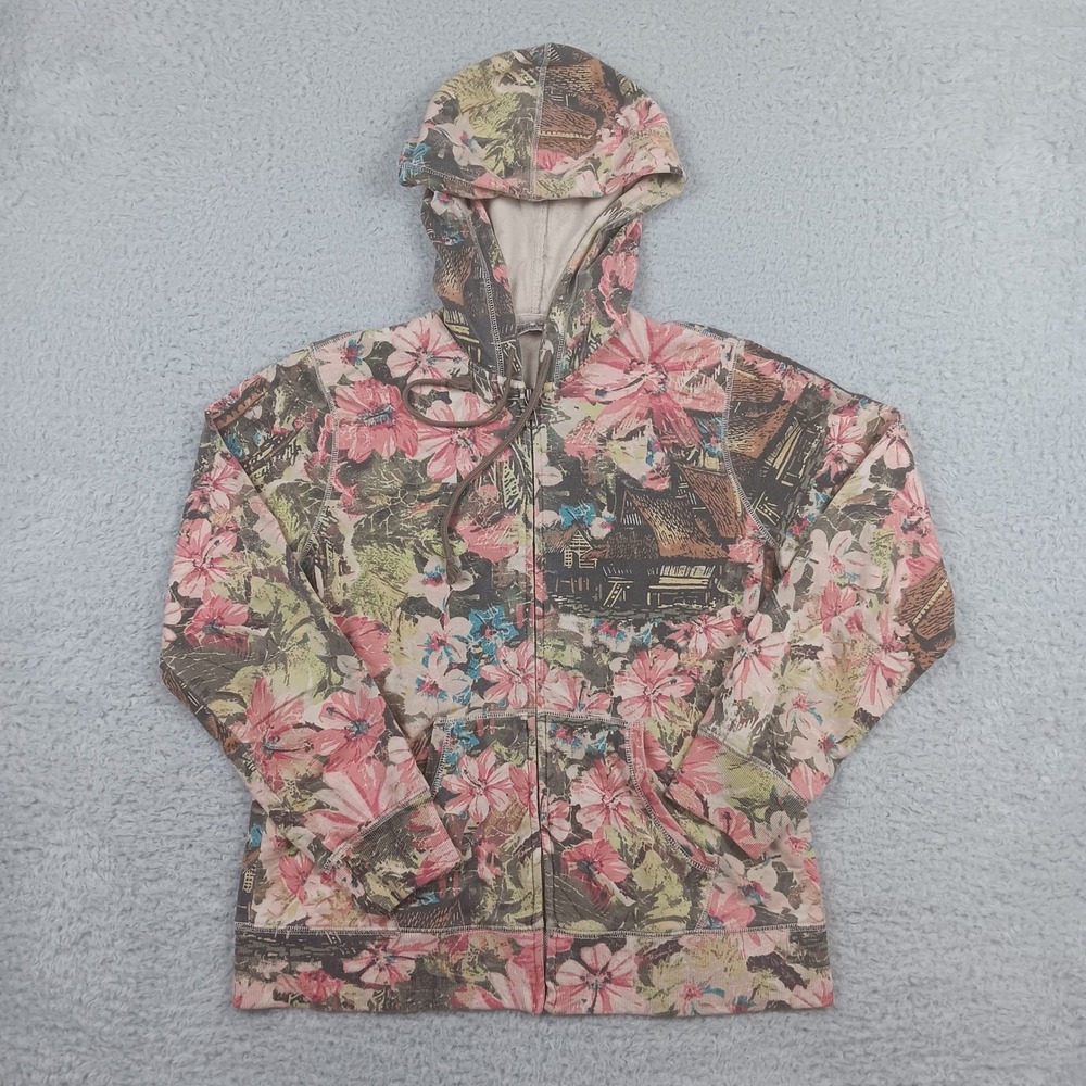 Chico's Hoodie Full Zip Women 0 Multicolor Tropical Floral Cotton 79984